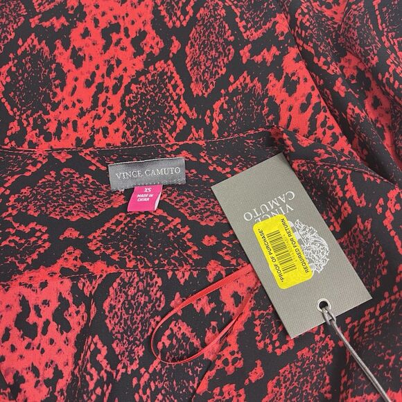 VINCE CAMUTO Womens Snake Print Balloon Sleeve Top XS Red Dark Romantic Vixen - Picture 7 of 11